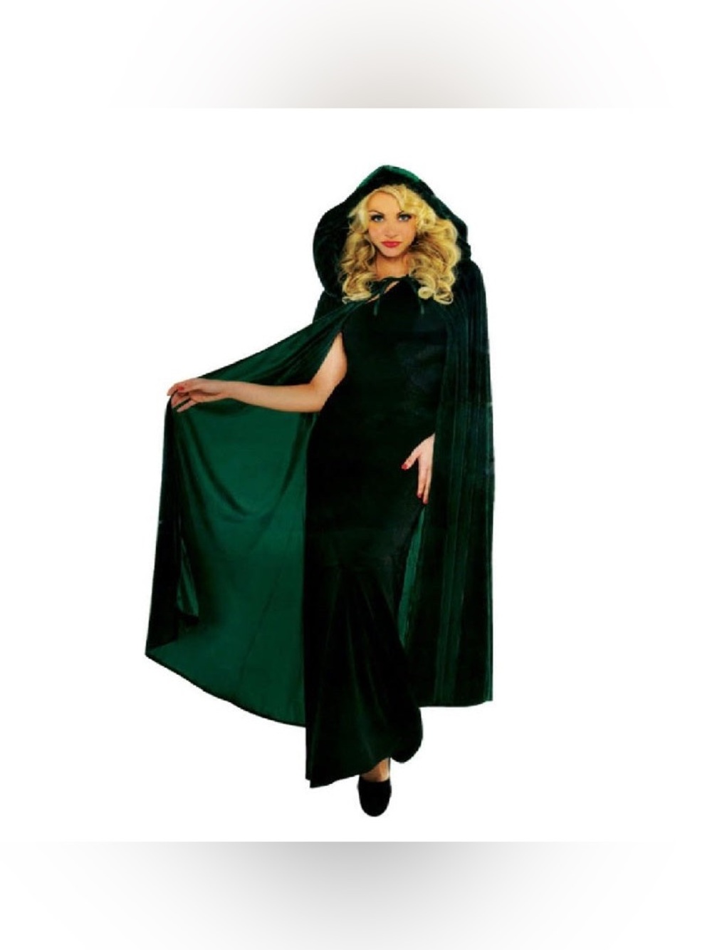 Hooded Green Velveteen Cape 1Pc